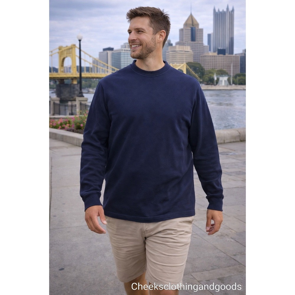 Coach Navy Blue 100% Cotton Knit Long‎ Sleeve Sweater Made in Italy Mens MEDIUM